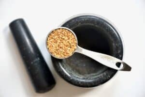 tablespoon of golden Flaxseed and a morter and pestle