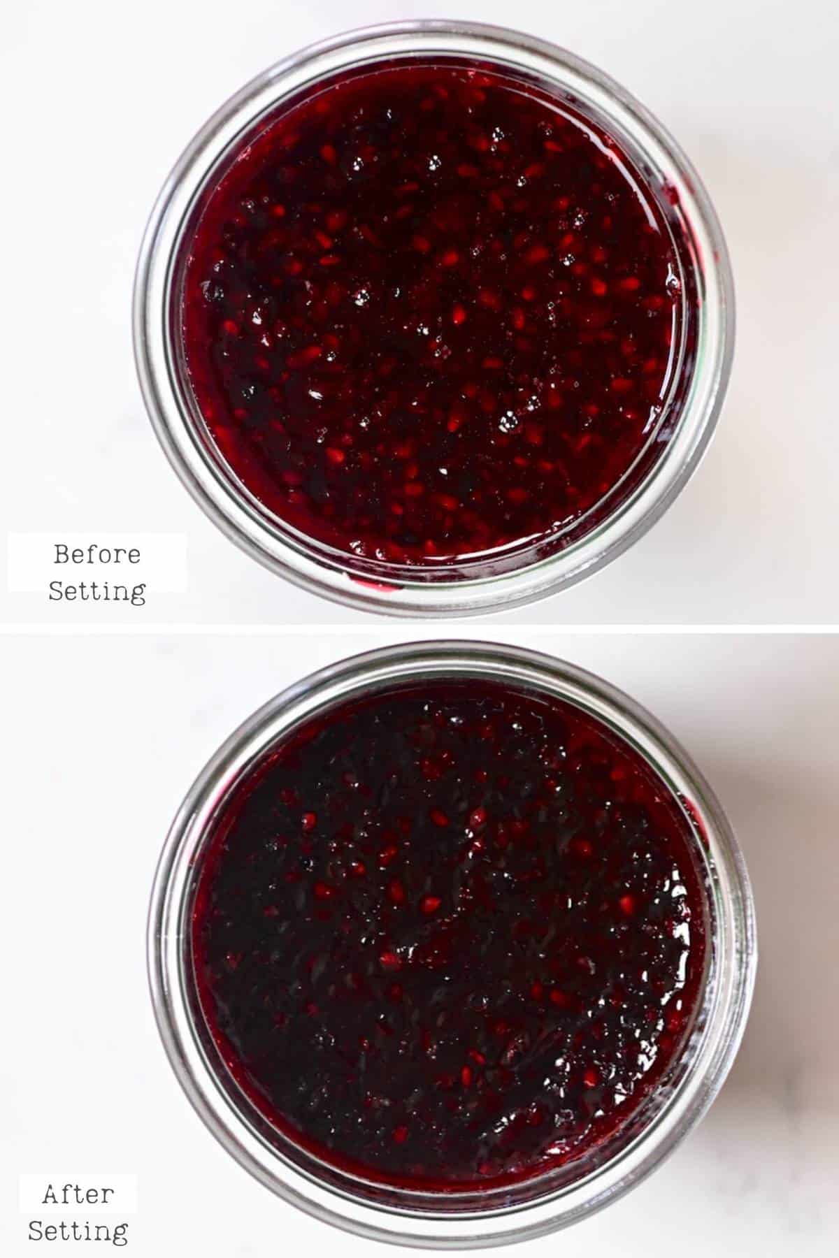 Blackberry Jam before and after setting