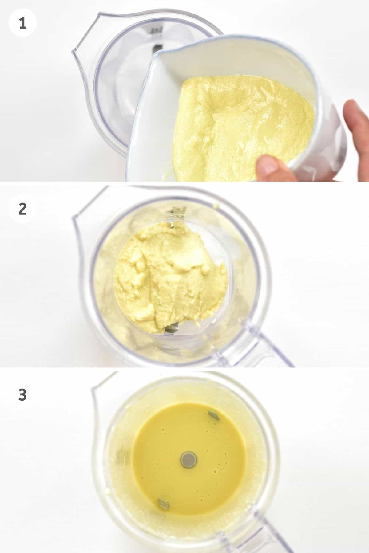 Collage of blending white chocolate steps