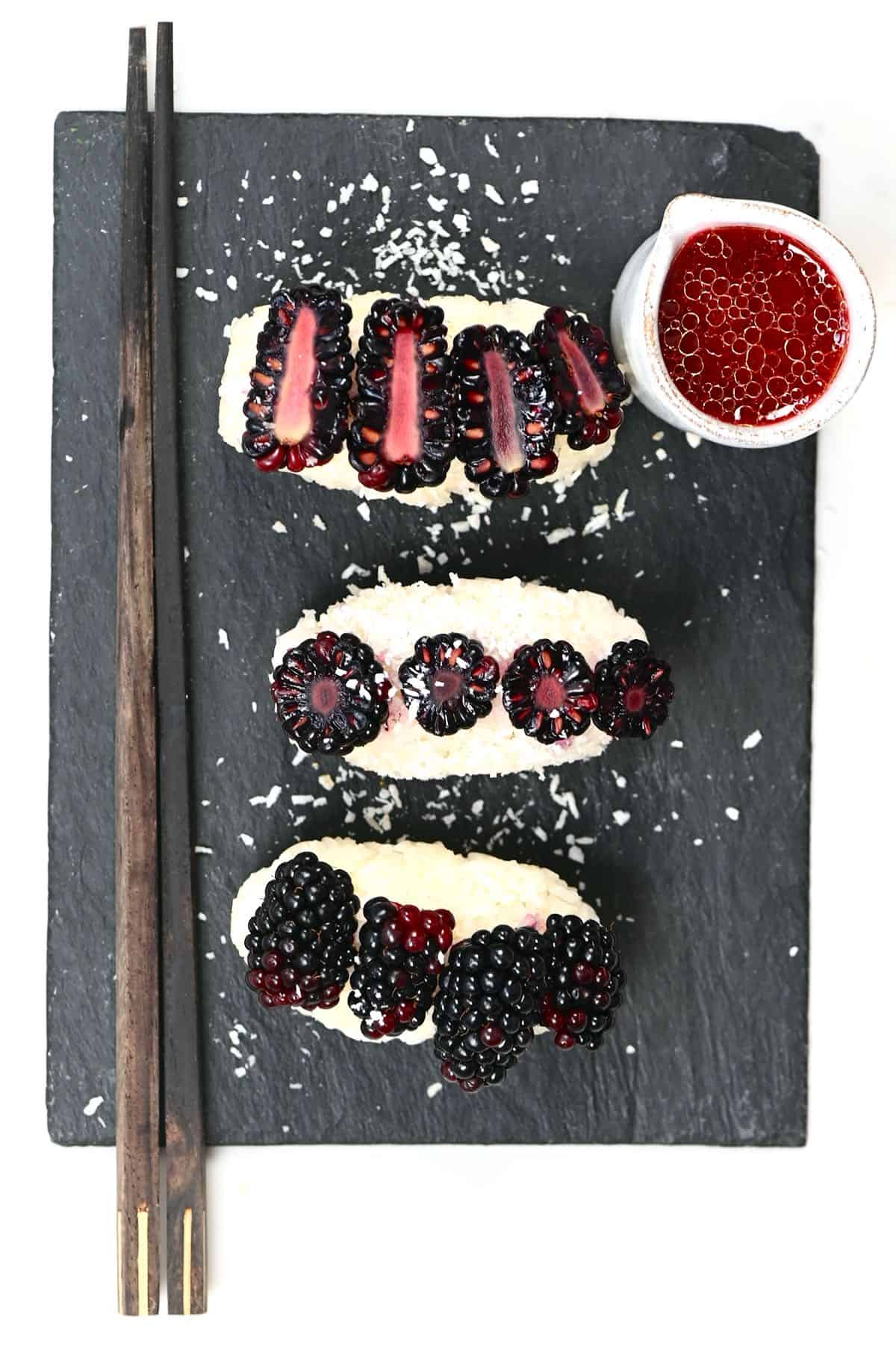 Fruit Sushi with blackberries