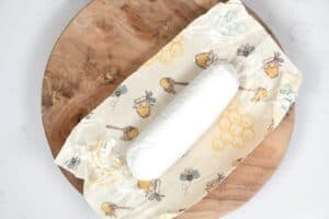 Goat cheese in opened beeswax wrap