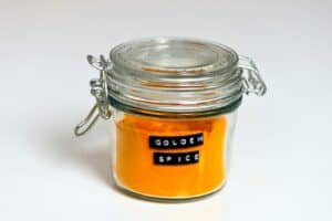Golden Spice stored in a glass jar