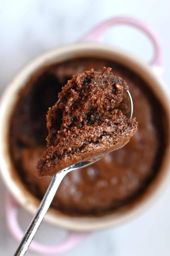 Close up spoon of Vegan 1 Minute Mug Cake