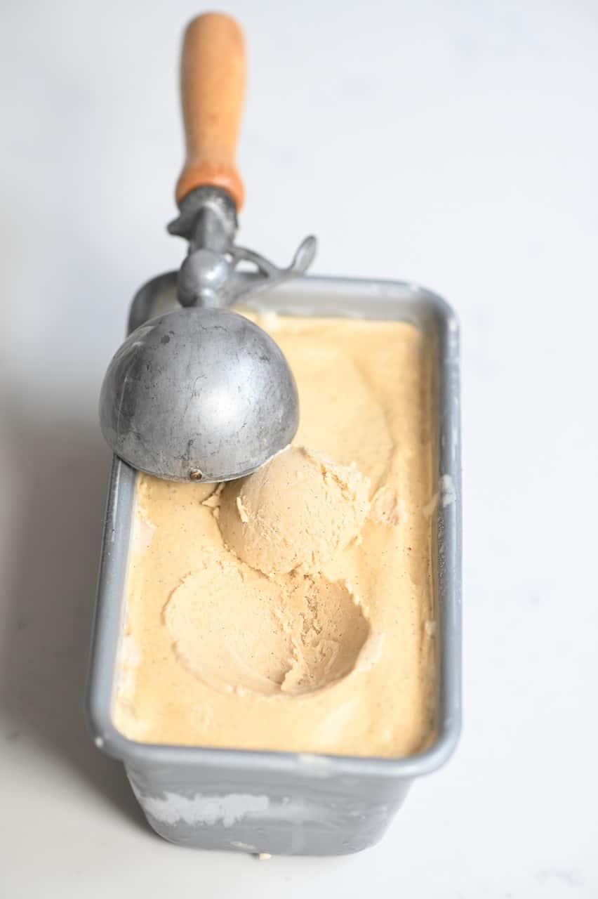 caramel ice cream with a scoop