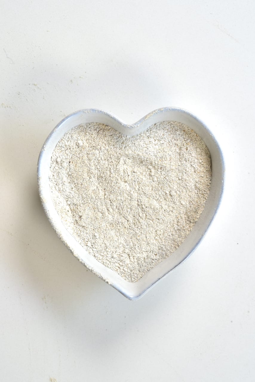 homemade rye flour in a bowl