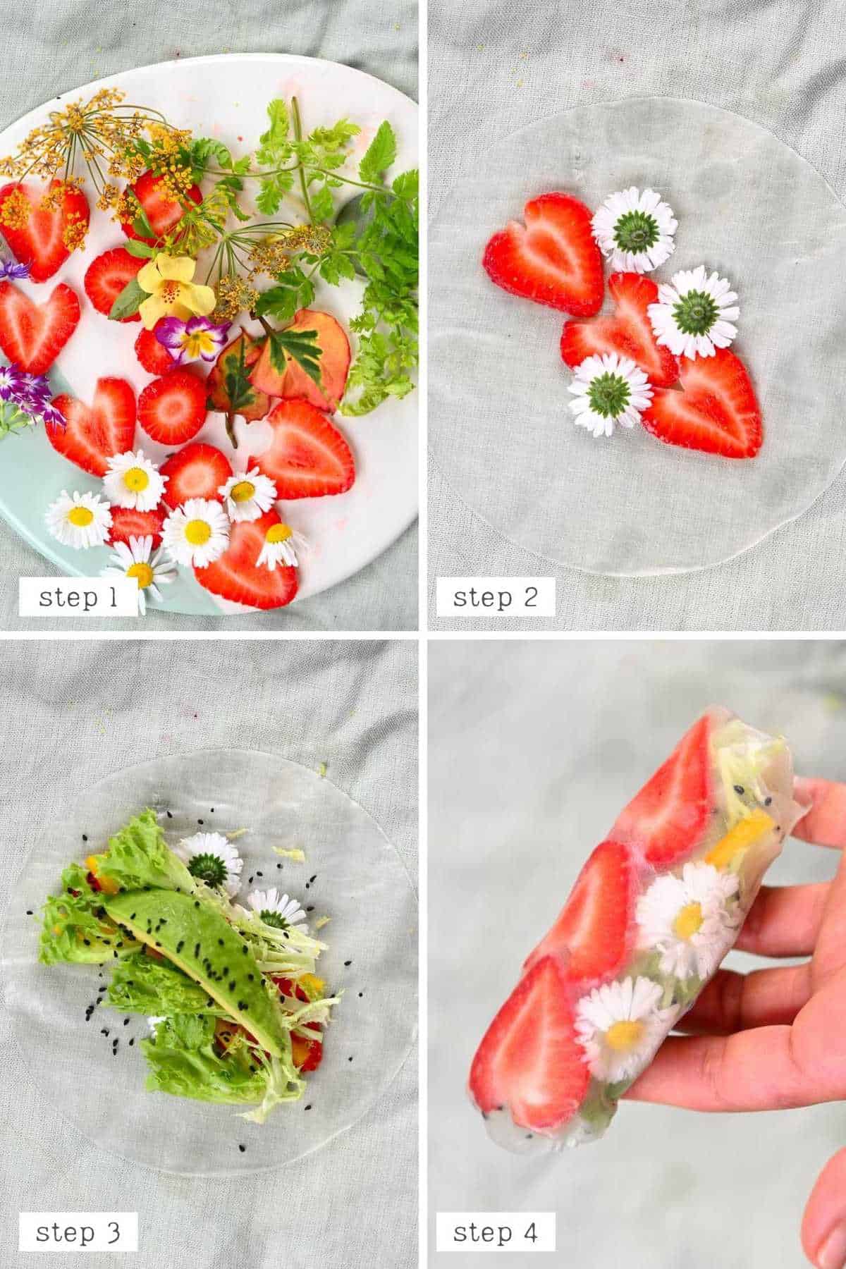 steps for making strawberry rice paper roll