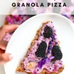 A slice of Blackberry Granola Pizza in a white plate