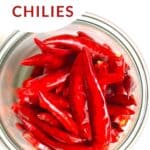 Dried chilies in a jar top view