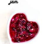 Homemade Rose Jam in a heart shaped white bowl