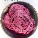 Scoops of BLACKBERRY ICE CREAM in a grey cup