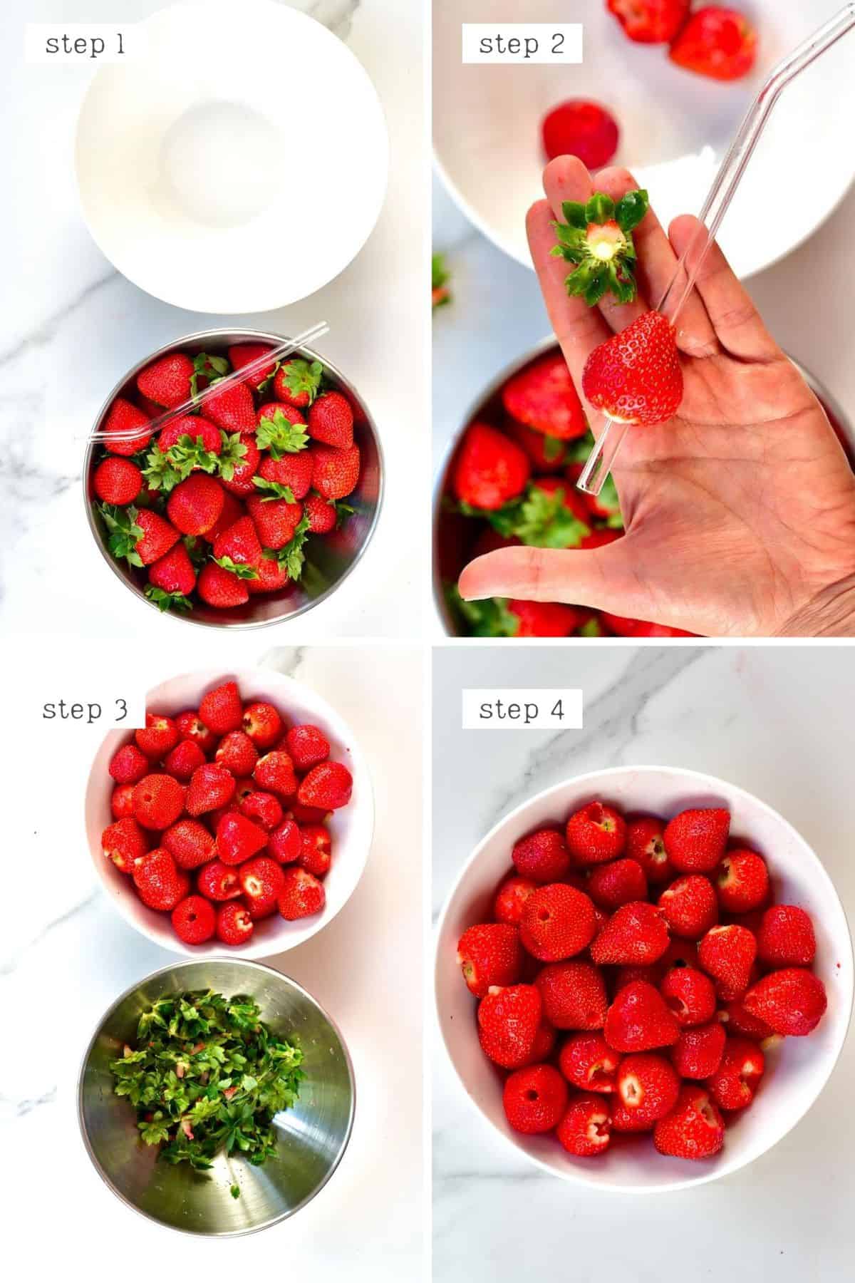 Steps for coring strawberries