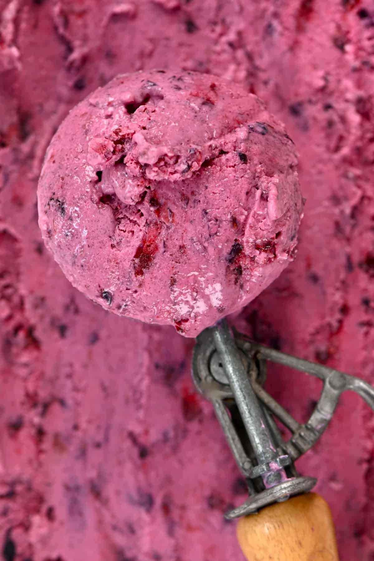close up of Blackberry Ice Cream scoop