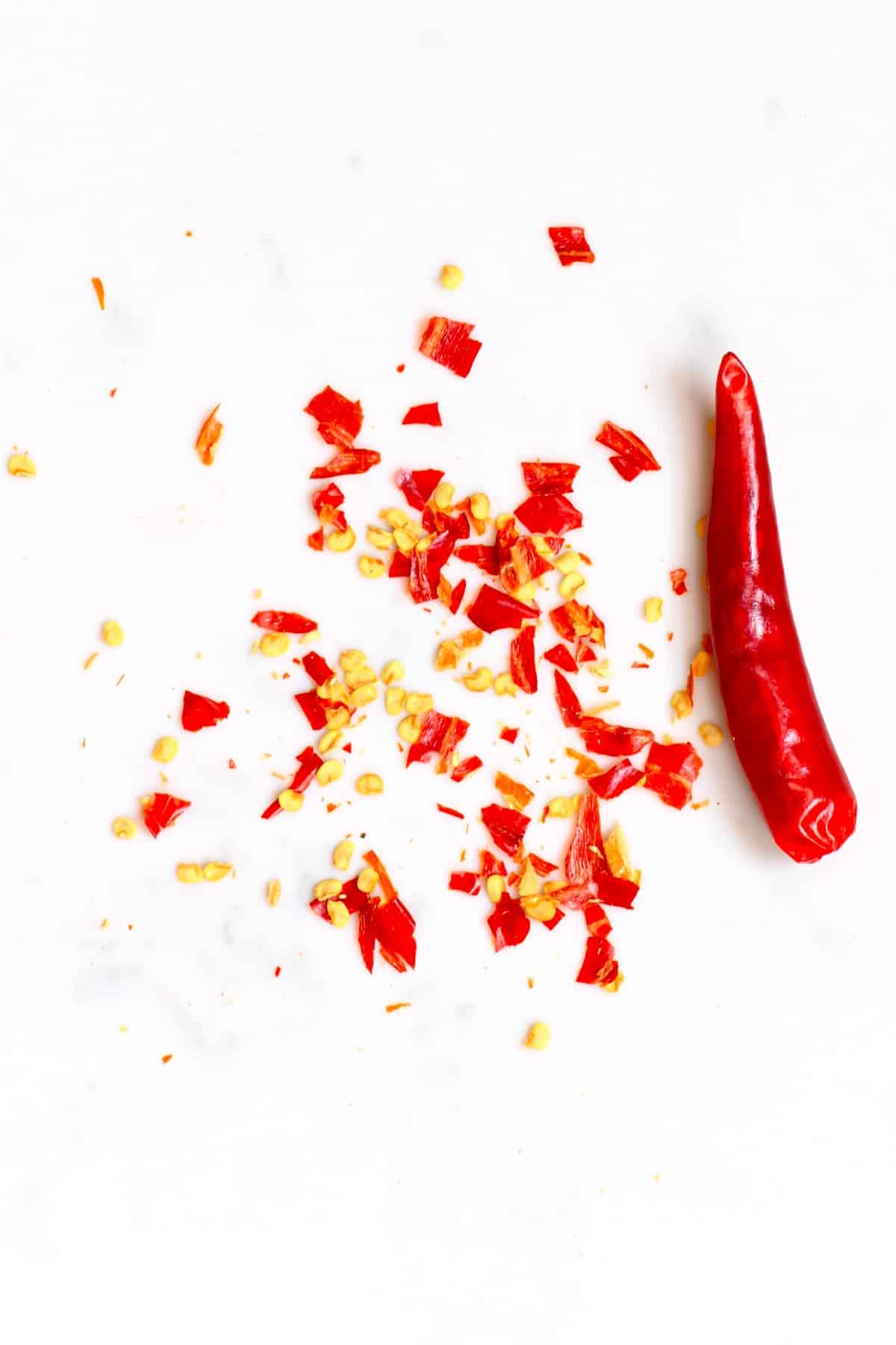 Chili flakes and one red chili