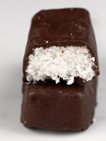 Half eaten bounty bar on top of a whole one