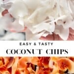 A handful of coconut chips and baked coconut chips