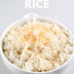 Coconut rice in a small white bowl