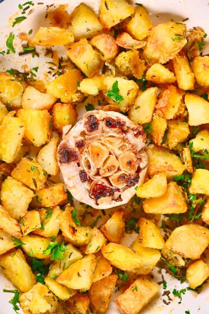 Close up of Roasted Potatoes with garlic