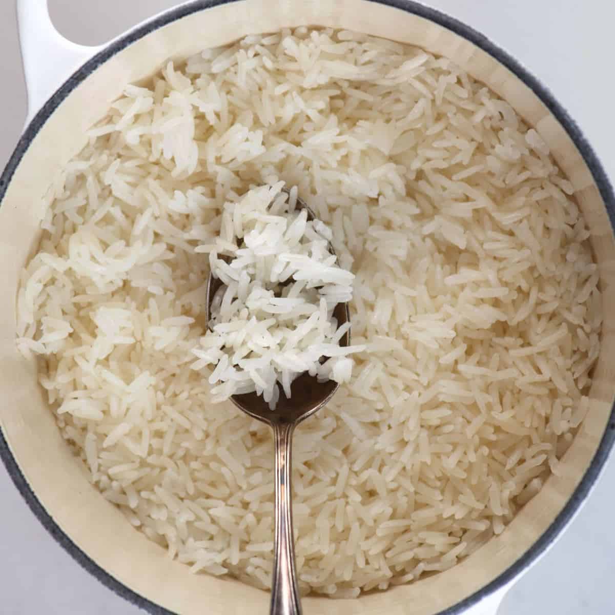 Fluffy Jasmine Rice in a saucepan