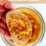 Ginger jam spread over a piece of bread