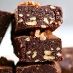 A close up of no bake brownie squares - 12