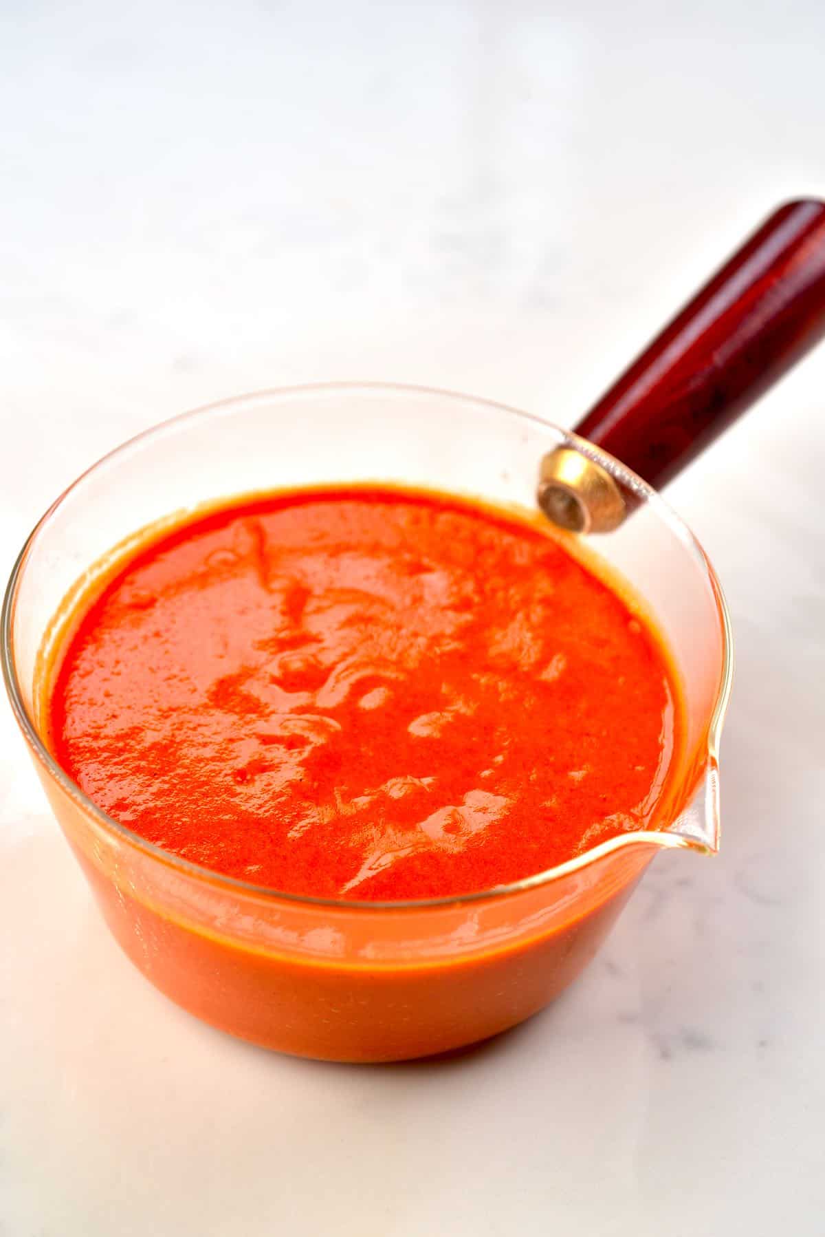 Roasted Red Pepper Sauce in a small pot