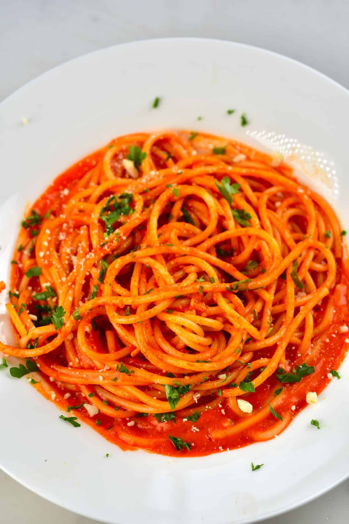 Roasted Red Pepper pasta in a plate
