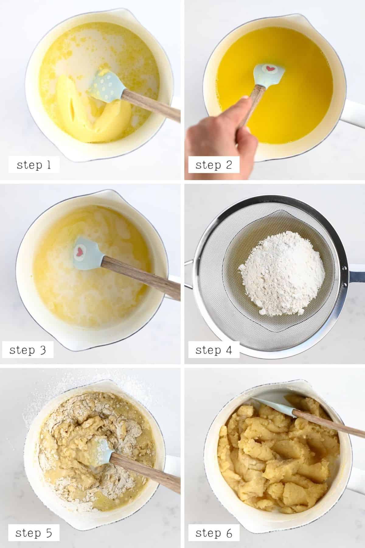 Steps for making choux pastry dough