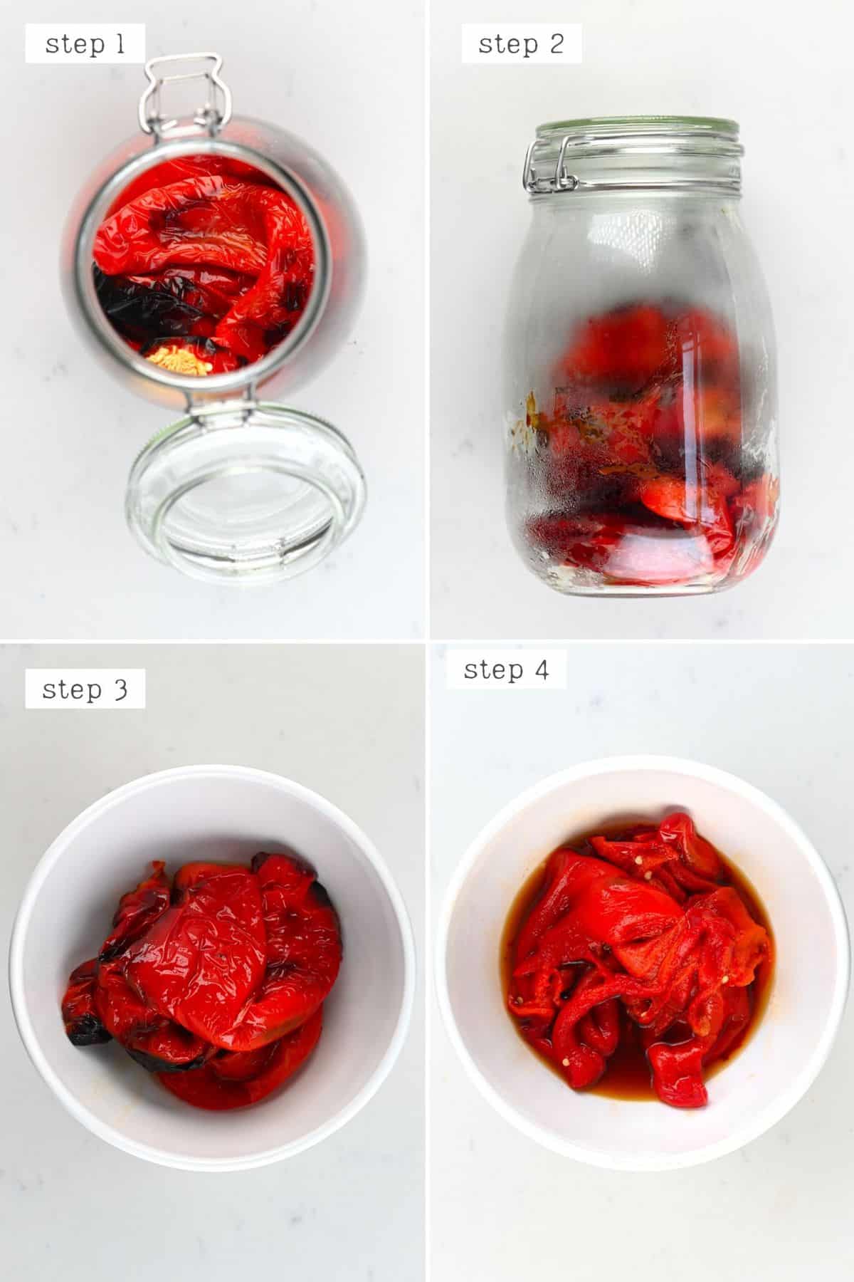 Steps for steaming and peeling peppers