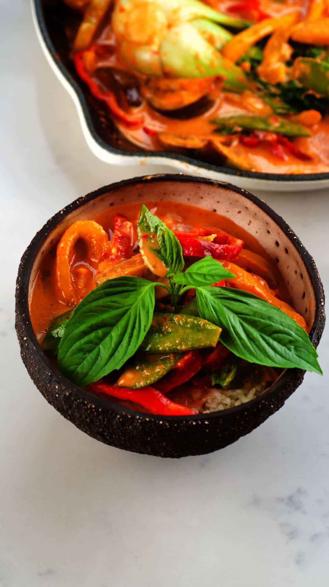Thai Red Curry served in a bowl over rice