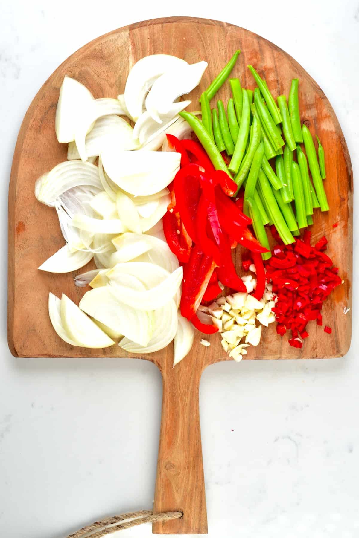 Chopped vegetables on a wooden board
