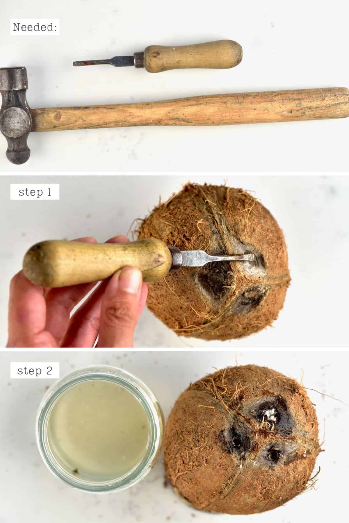 Steps for draining coconut water