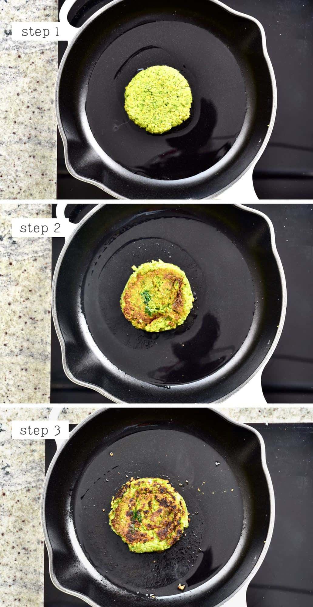 Steps for frying falafel patties