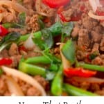 A close up of Stir-Fried Thai Basil Vegan Beef