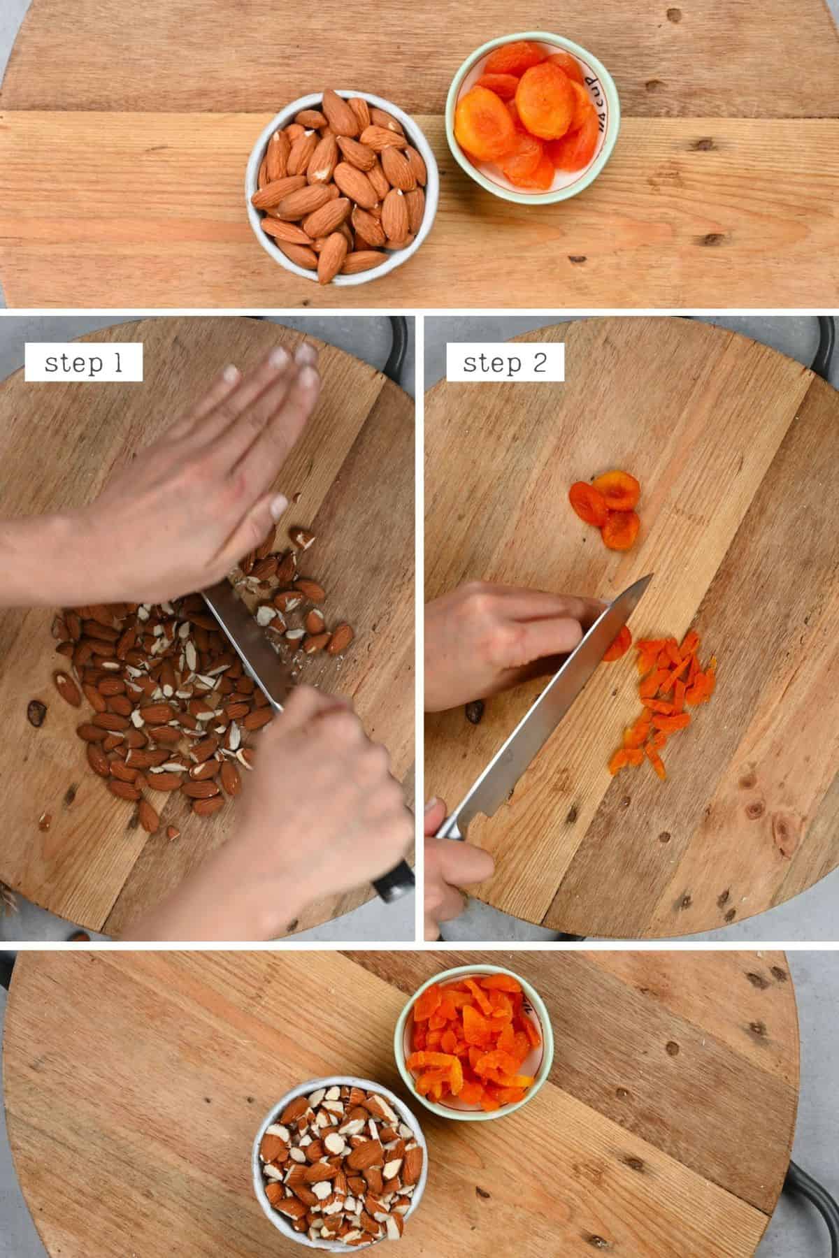 Chopping almonds and apricots