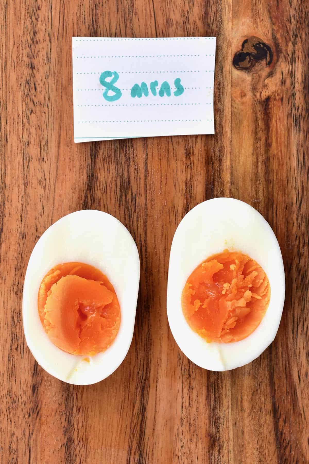 Egg boiled for 8 minutes cut in two
