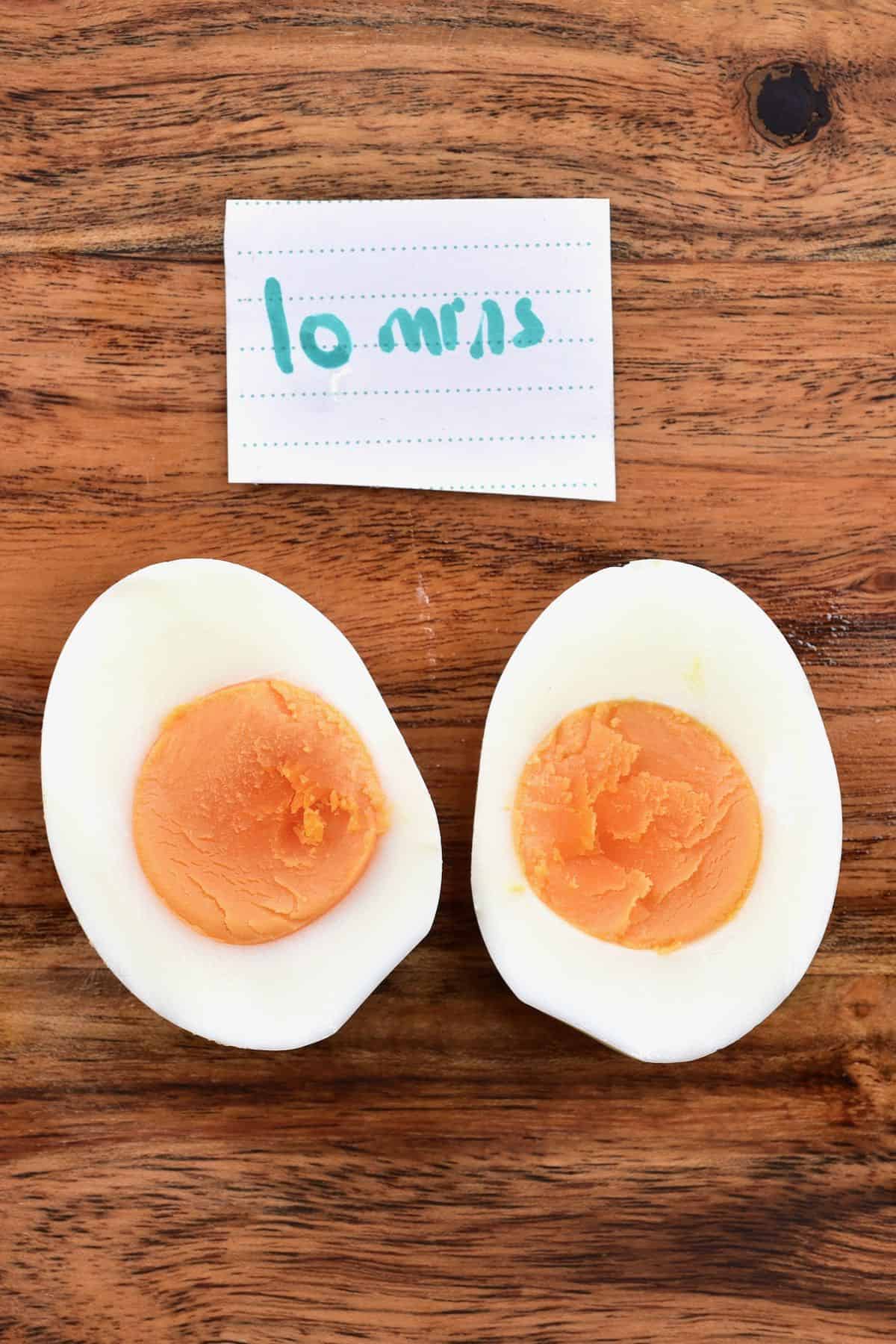 Egg boiled for 10 minutes cut in two