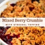Berry crumble in a baking dish