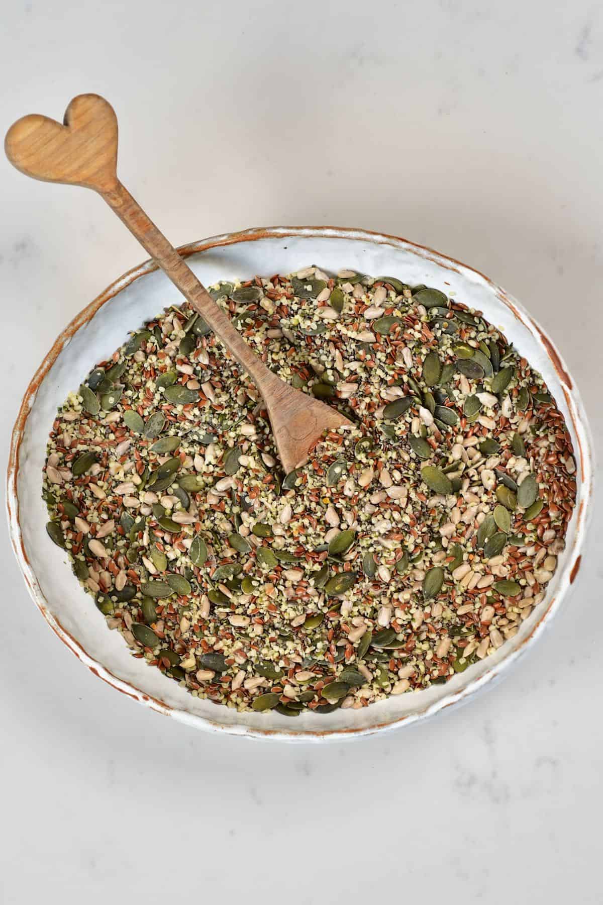 A bowl of mixed omega seeds