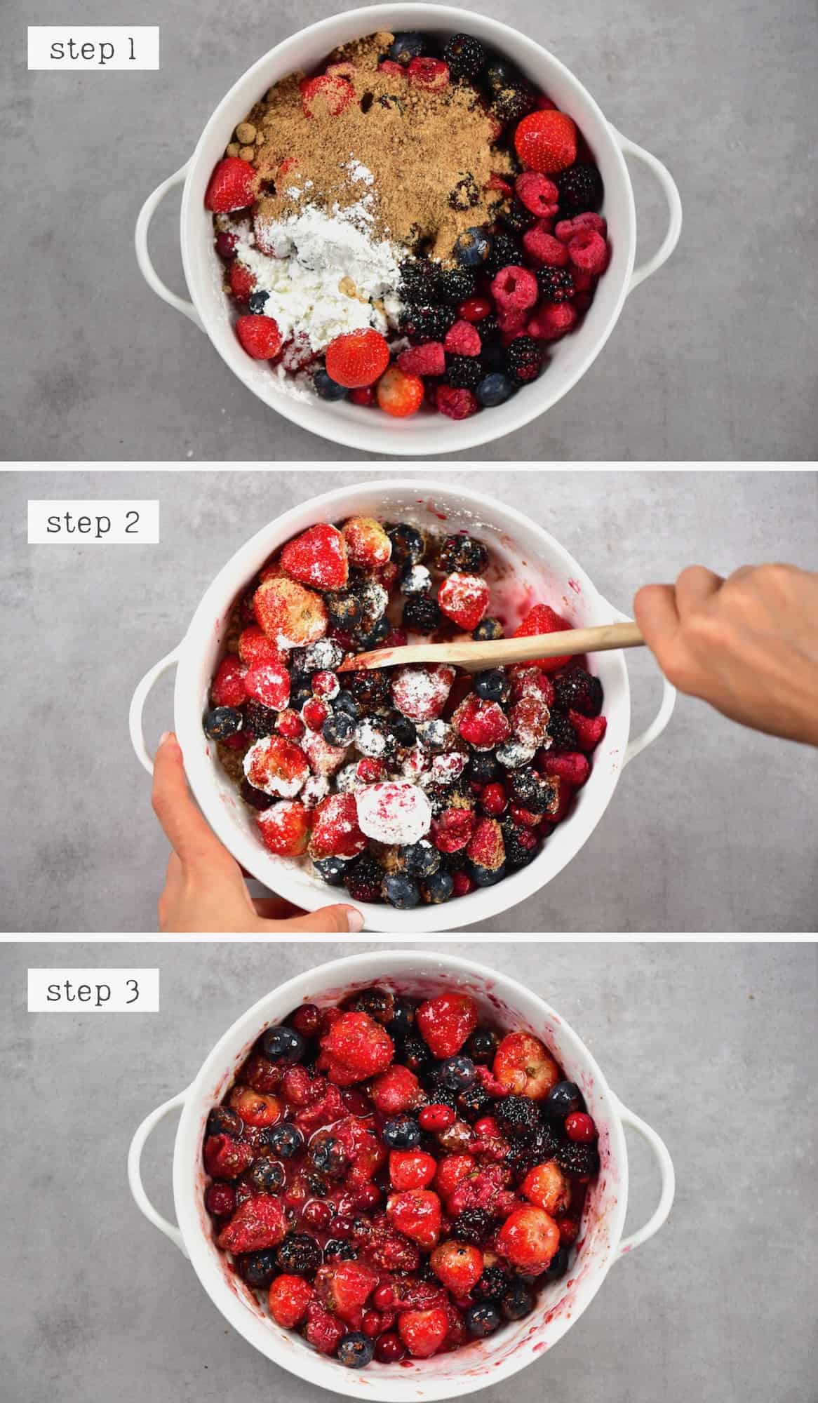 Steps for making crumble berry mixture
