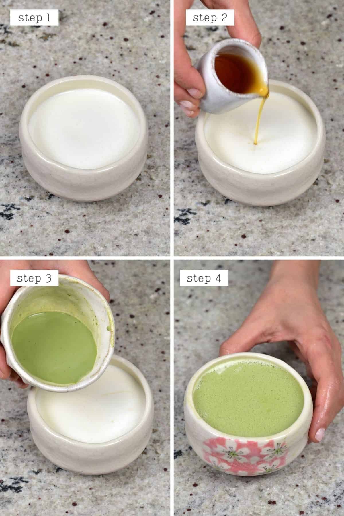 Steps for mixing matcha latte