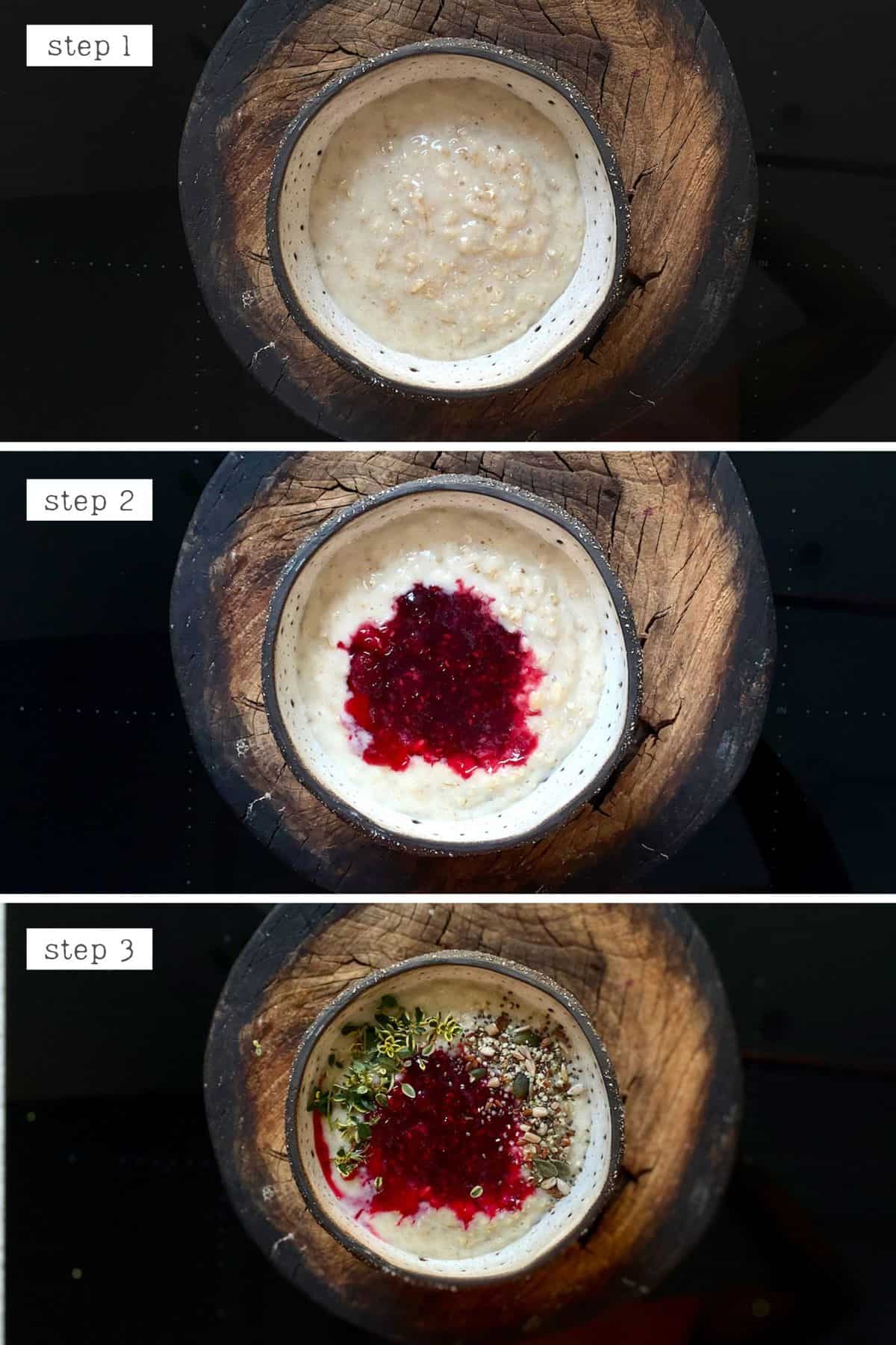 Steps for mixing oatmeal and compote