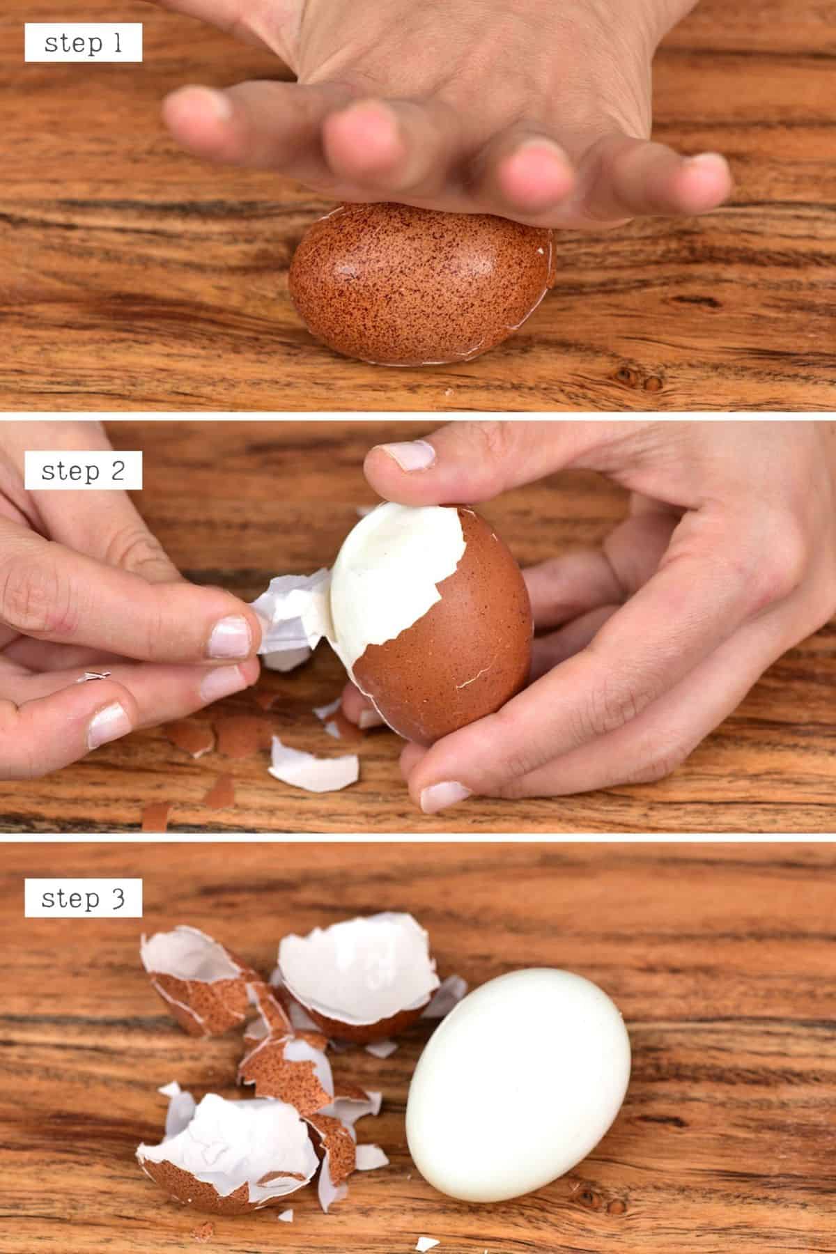 Steps for peeling an egg