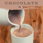 Pouring hot cocoa in a cup from a pitcher