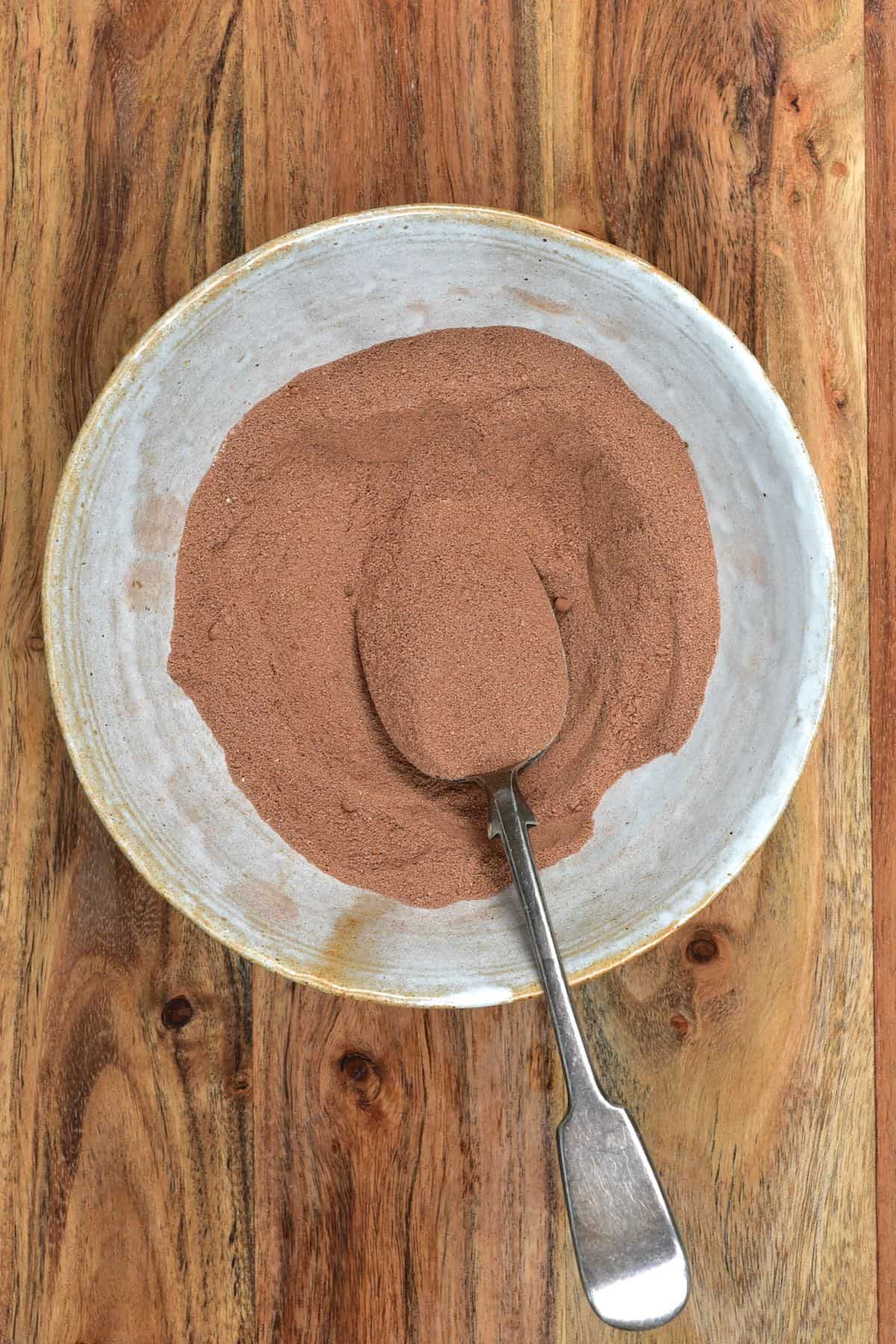 Hot chocolate mix in a bowl