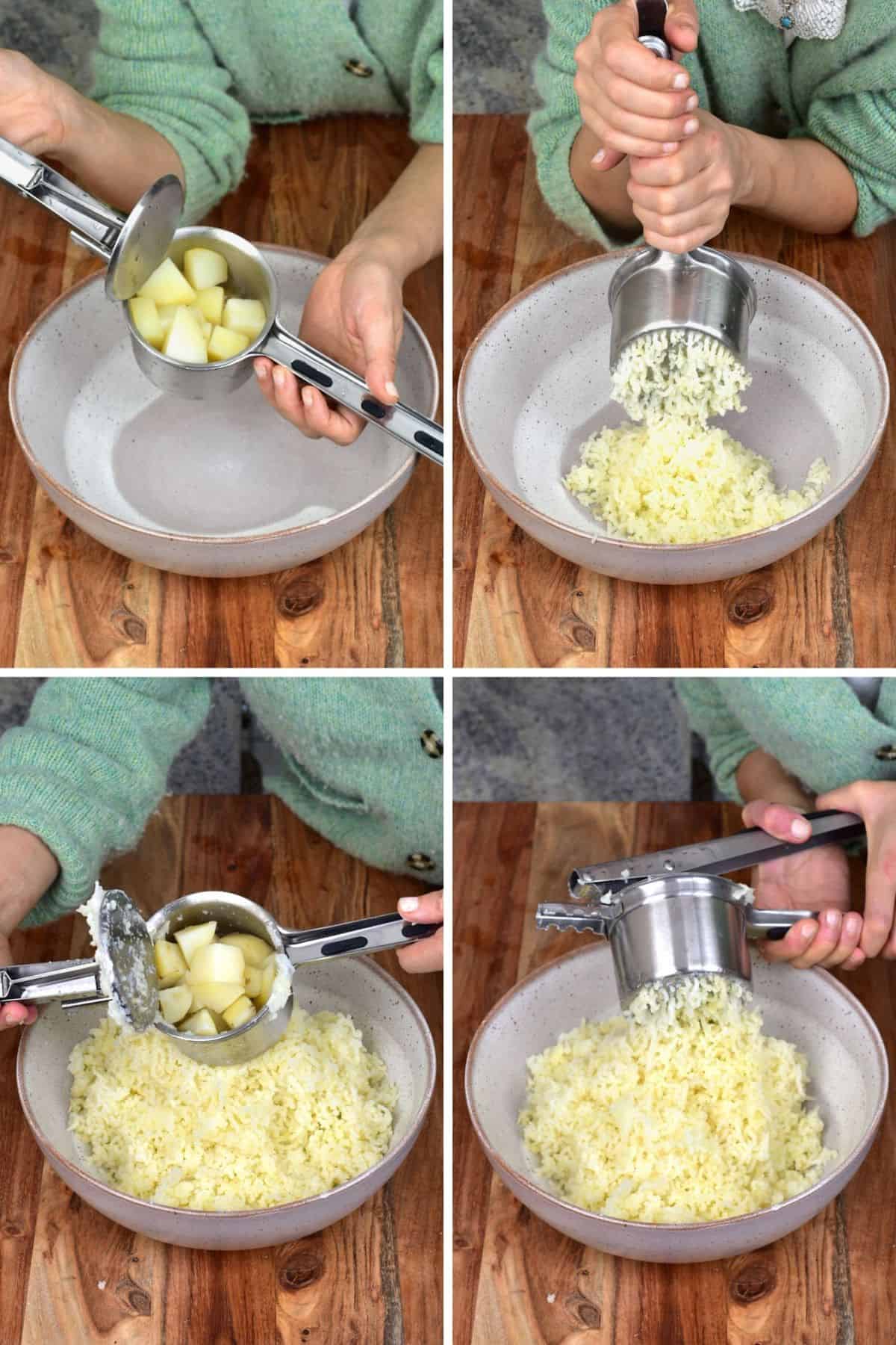 Mashing potatoes with a potato ricer
