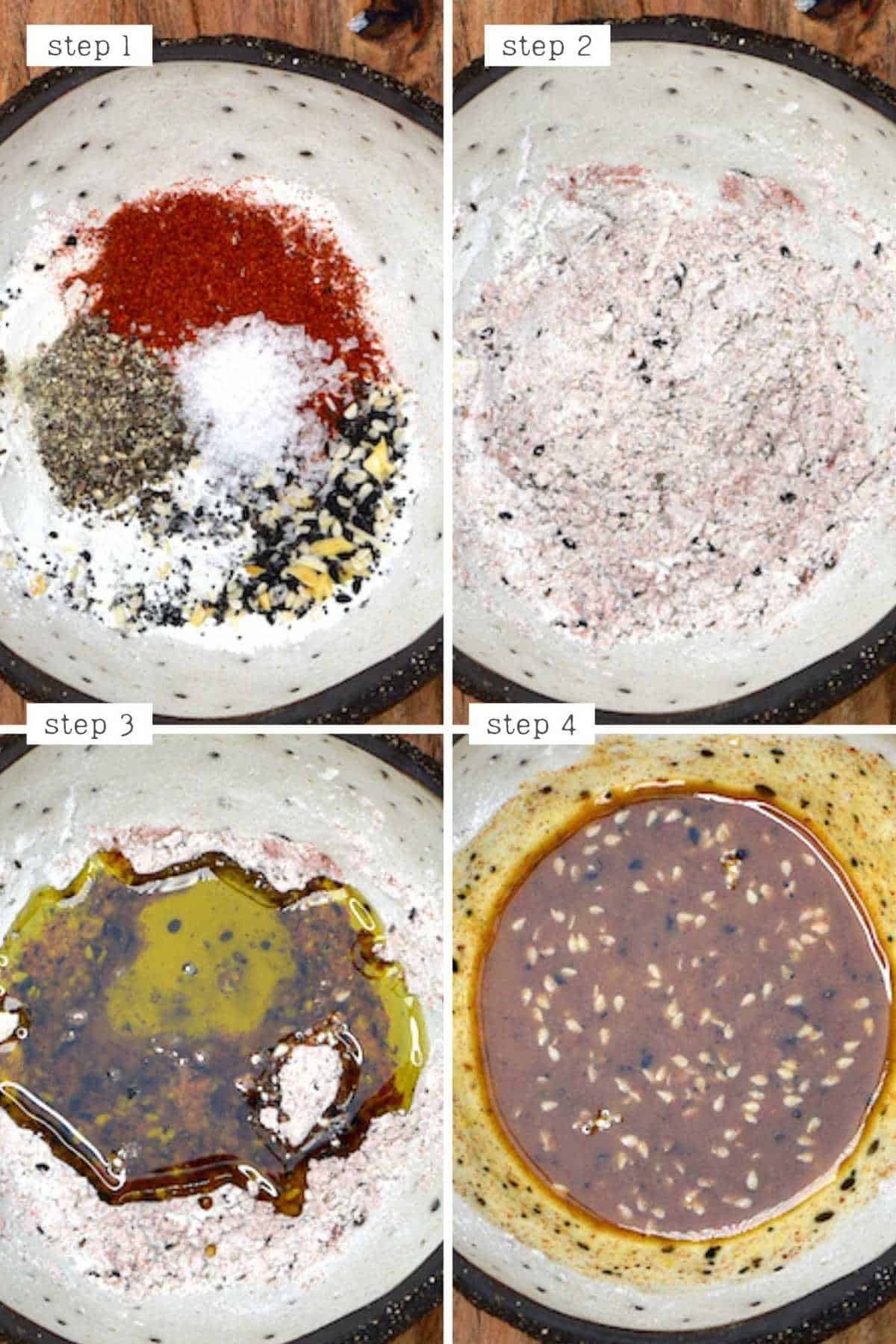 Mixing spices for sweet potato fries