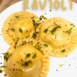 Three homemade ravioli in a plate