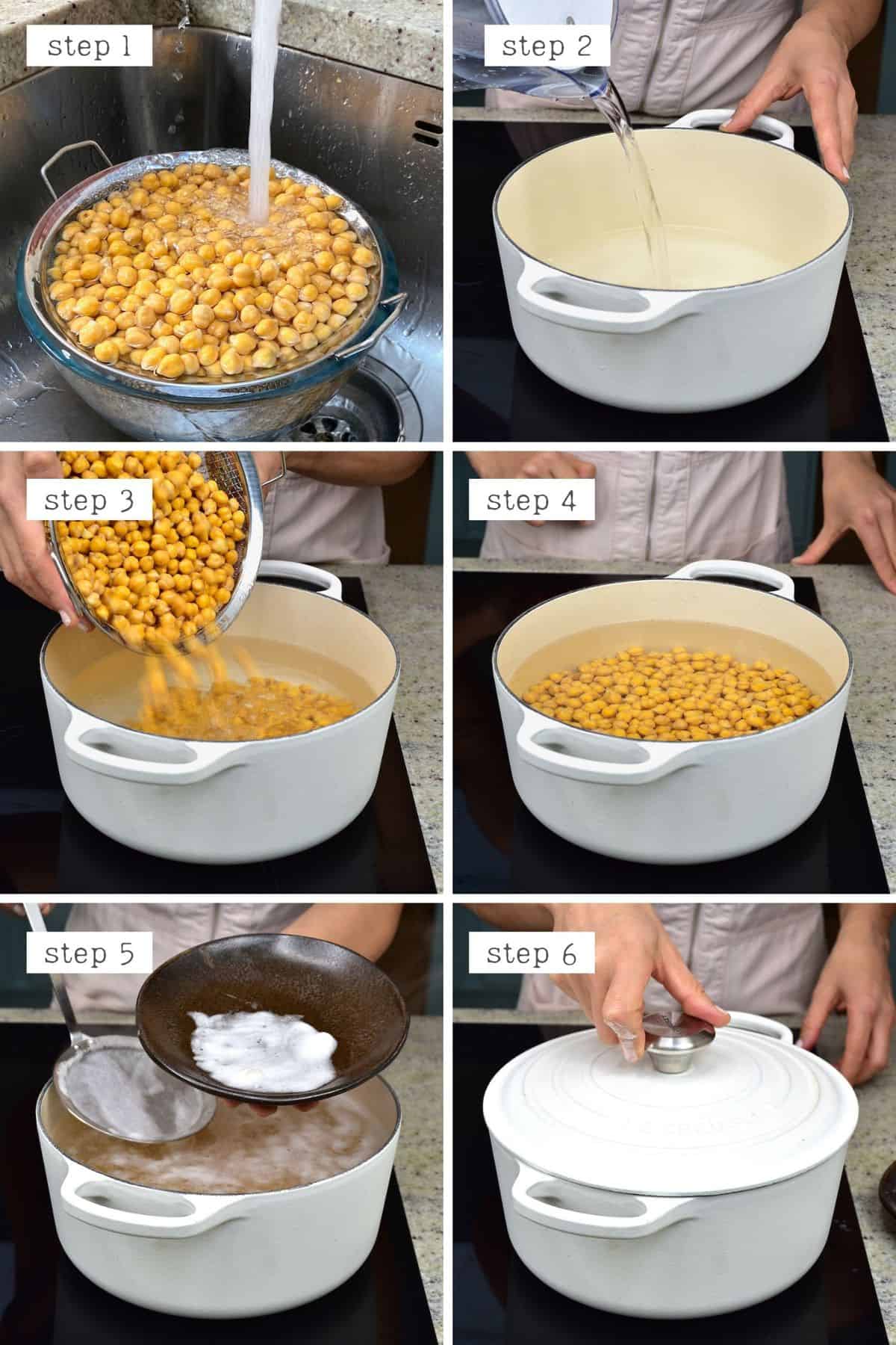 Steps for cooking chickpeas for hummus