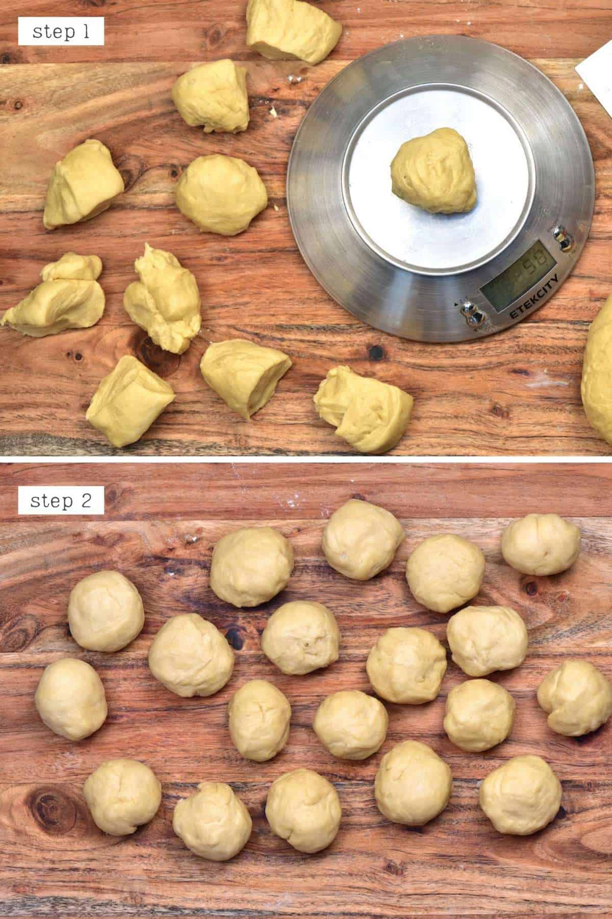 Steps for cutting dough balls