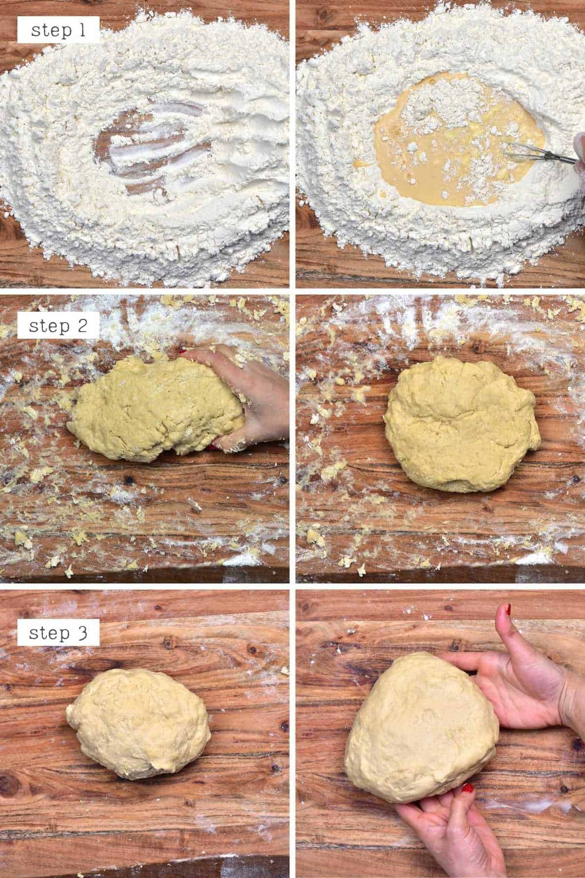 Steps for making dinner roll dough